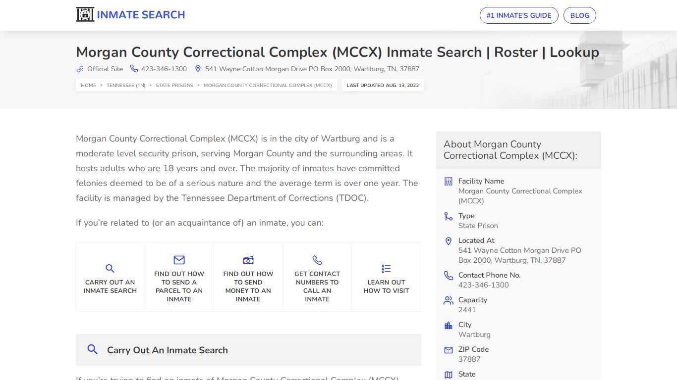 Morgan County Correctional Complex (MCCX) Inmate Search ...